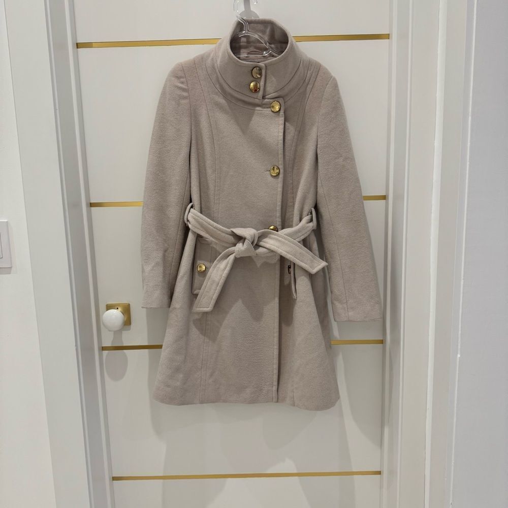 Tahari Wool Izzy coat cream neutral blush belted gold buttons 10 - Picture 1 of 16